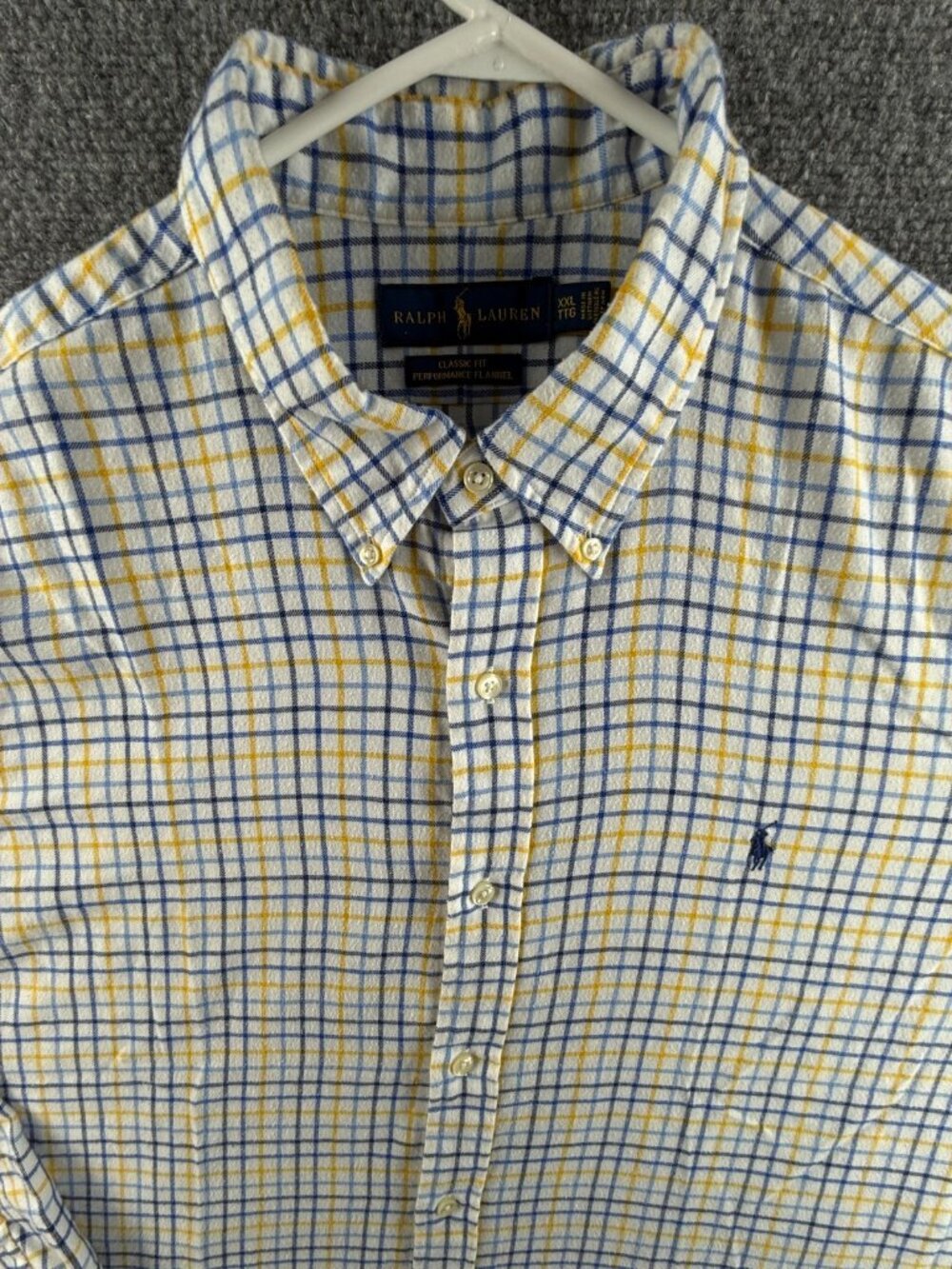 Ralph Lauren Classic Fit Performance Flannel Blue Yellow Check Soft 2XL Men Pony